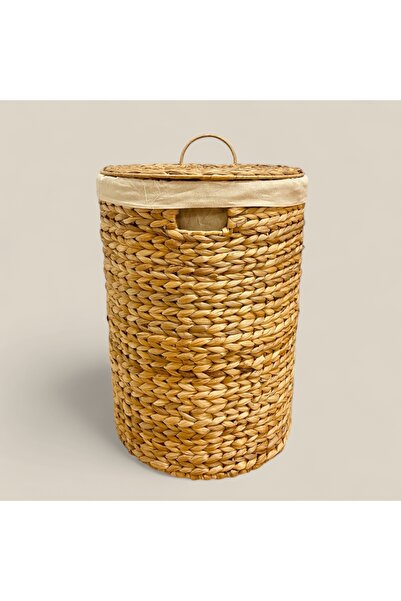 ELZEY HOME Ψάθινο Στρογγυλό Πλεκτό Καλάθι Πλυντηρίου Μ 37x52 εκ.