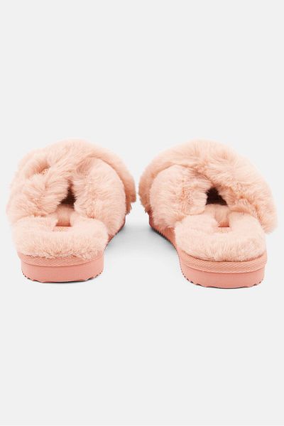 Michael Kors Women Medium Faux Fur Lala Slip On Slippers, Sunset Rose