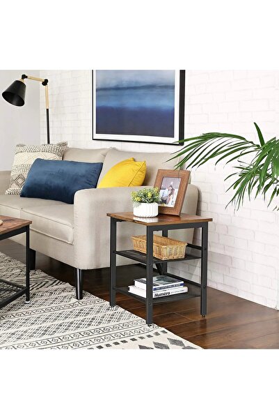 1st First Classic Design Wooden Side Table with Metal Shelves