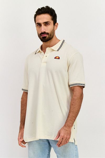 Ellesse Men Regular Fit Short Sleeve Brand Logo Polo Shirt, Off White