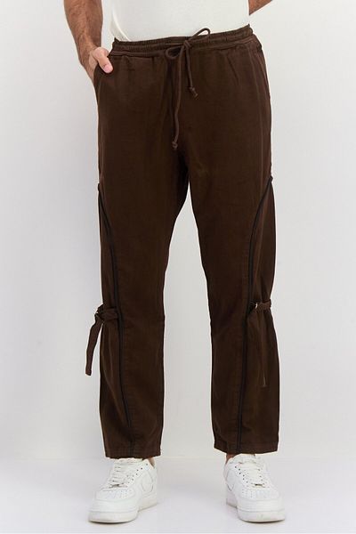 Night Addict Men Regular Fit Solid Straight Leg Pant, Dark Brown