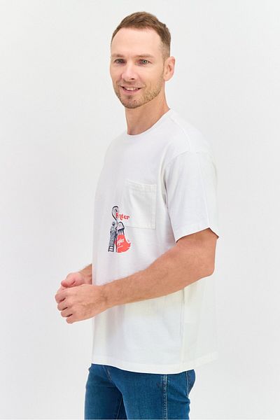 WRANGLER Men Crew Neck Short Sleeve Graphic T Shirt, White Combo