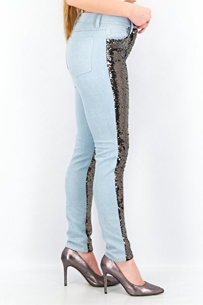 French Connection Women Skinny Fit Sequins Stretchable Pants, Vintage Blue