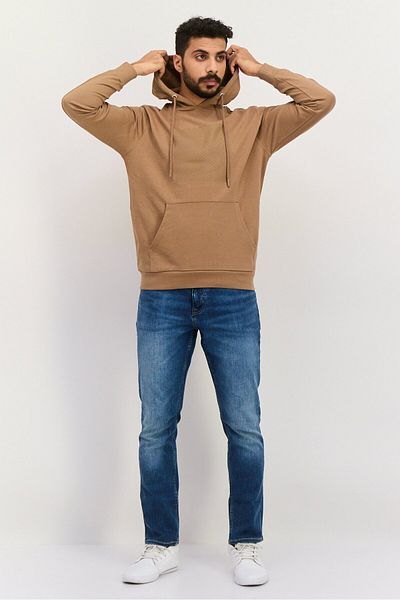 GAZZARRİNİ Men Hooded Brand Logo Long Sleeves Sweatshirt, Brown