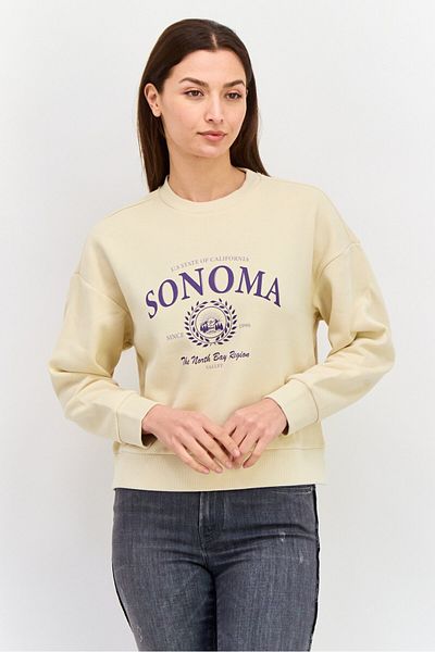Mode by Redtape Women Crew Neck Graphic Print Long Sleeves Sweatshirt, Beige