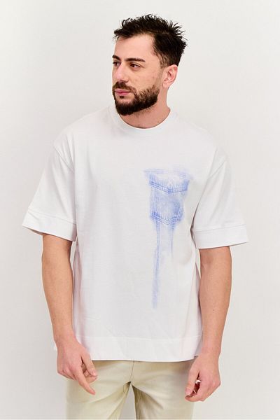 Esprit Men Crew Neck Short Sleeves Graphic Printed T-shirt, White