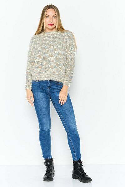 Sadie & Sage Women Crew Neck Textured Long Sleeves Sweater, Grey Combo