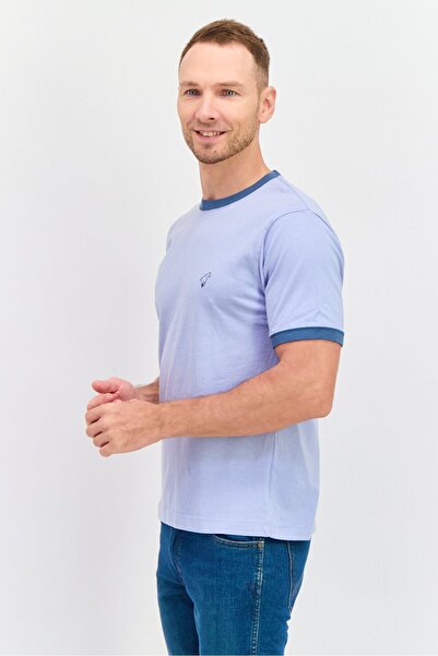 WRANGLER Men Crew Neck Short Sleeves Embroidered T-Shirt, Light Blue
