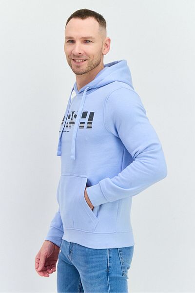 Crosshatch Men Hooded Brand Logo Long Sleeve Sweatshirt, Light Blue