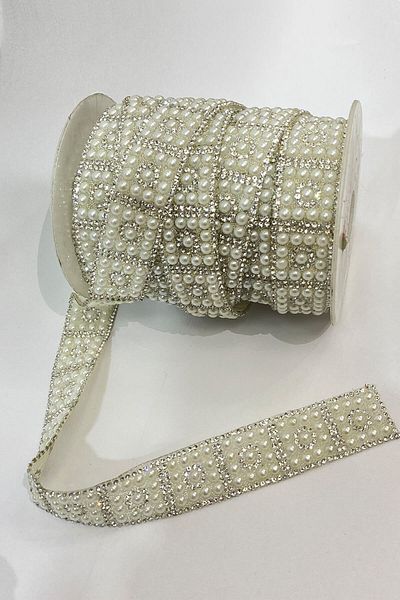 Hayalperest boncuk Iron-On Ribbon Sconce with Pearls and Stones 1 Mt