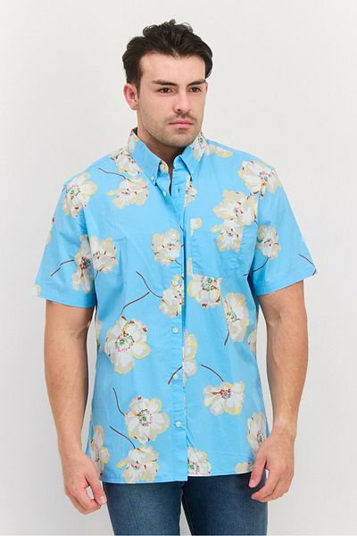 GAP Men Standard Fit Floral Printed Short Sleeves Casual Shirt, Light Blue Combo