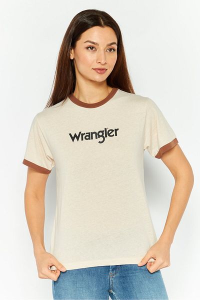 WRANGLER Women Crew Neck Short Sleeve Brand Logo T-Shirt, Beige