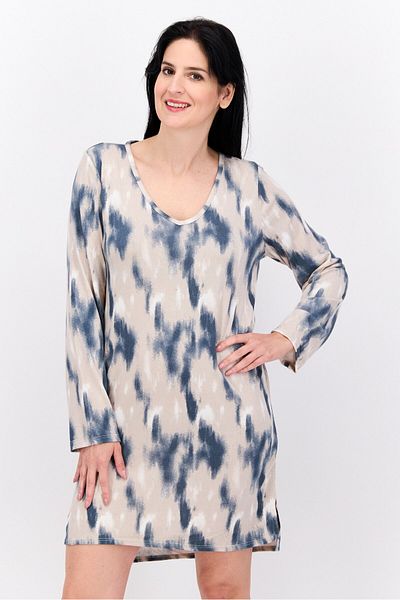 Vince Camuto Women Tie Dye Full Sleeves Sleep Shirt Dress, Navy Blue