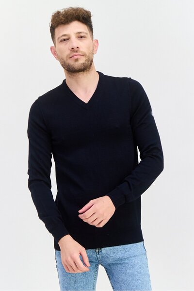Lyle & Scott Men V-Neck Long Sleeves Knitted Sweater, Navy Blue