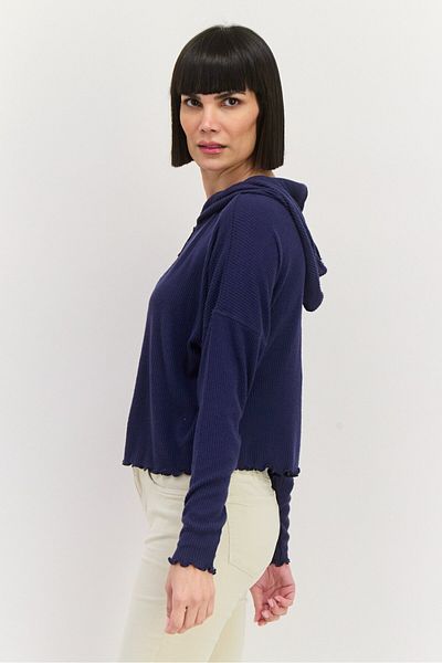Roxy Women Hooded Long Sleeves Ribbed Sweater, Navy
