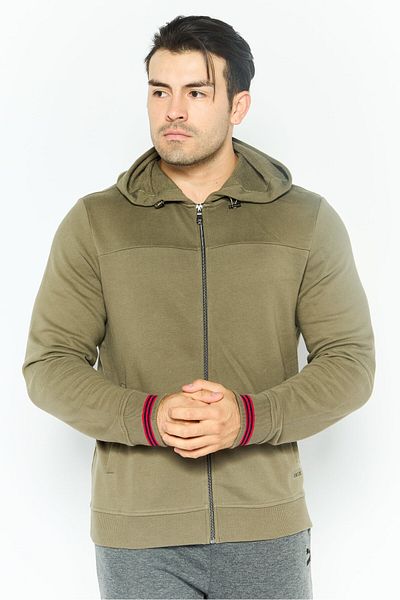 Geox Men Hooded Solid Long Sleeves Sweatshirt, Olive
