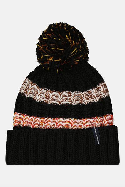 French Connection Women Stripe Knitted Beanie Hat, Black Combo