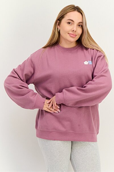 Hurley سويت شيرت نسائي بطبعة جرافيكية بأكمام طويلة وياقة دائرية، أرجواني