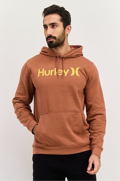 Hurley Men Hooded Brand Logo Long Sleeve Sweatshirt, Brown