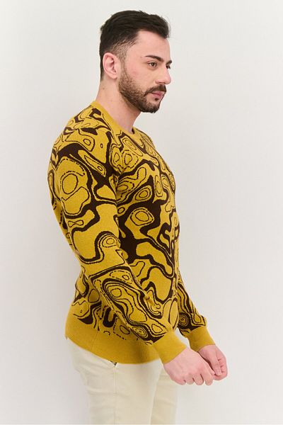 Lyle & Scott Men Crew Neck Abstract Knitted Sweater, Yellow