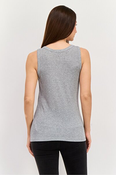 Esprit Women Round Neck Sleeveless Textured Tank Tops, Grey