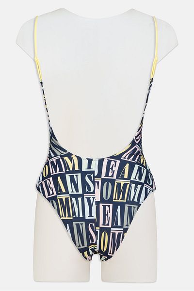 Tommy Jeans Women Allover Print Non Padded One Piece Swimwear, Navy Combo