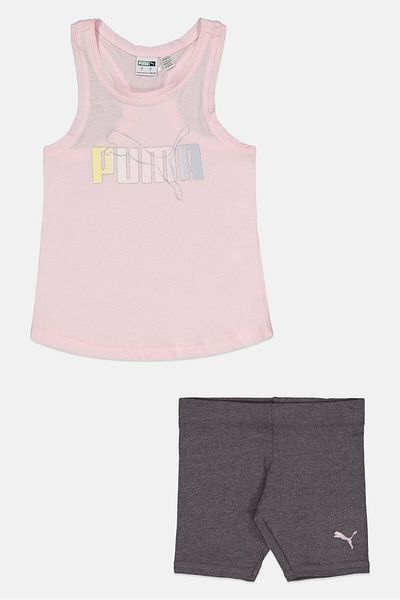 Puma Kids Girl 2 Pieces Brand Logo Top and Bottom Set, Pink/Grey