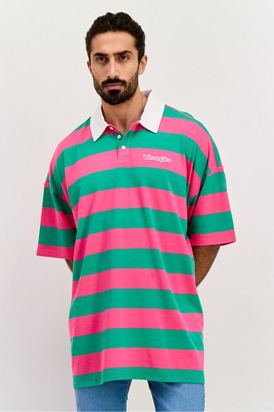 WRANGLER Men Regular Fit Stripe Polo Shirt, Green