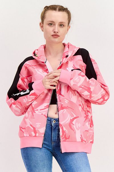 Aape By A Bathing Ape Women Hooded Allover Printed Sweatshirt, Pink Combo