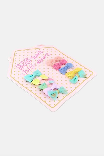 Simple Kids Girl 10 Pieces Satin Ribbon Hair Clips, Pink Combo