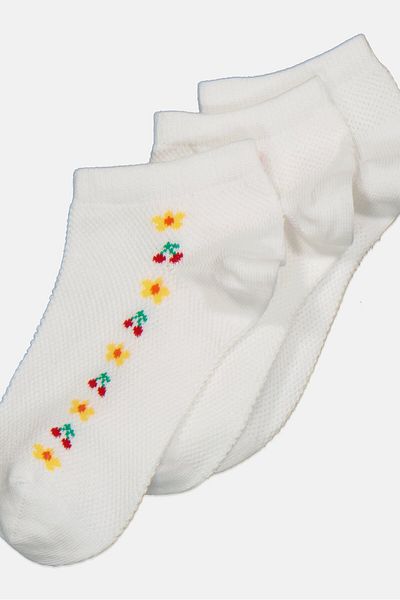 XOXO Kids Girl 3 Pairs Floral Print Ankle Socks, White