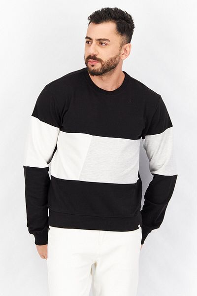 Sovereign Code Men Crew Neck Colorblock Long Sleeve Sweatshirt, Black Combo