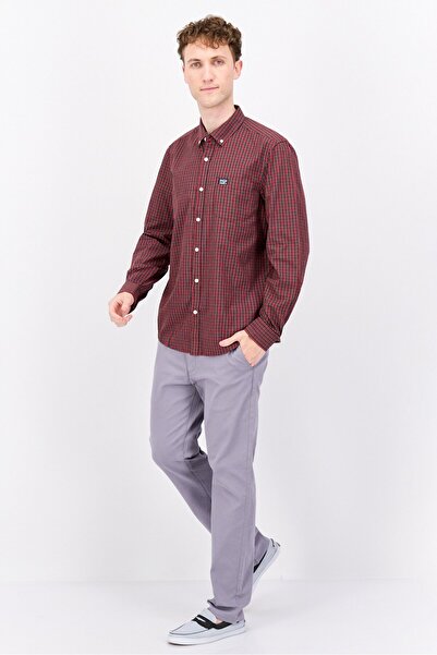 Perry Ellis Men Regular Fit Checkered Long Sleeve Casual Shirt, Red Combo