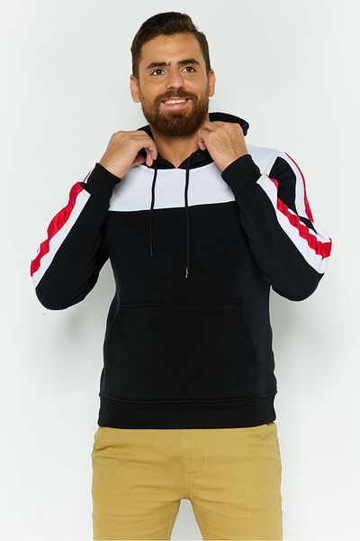 Company Eighty One Men Colorblock Long Sleeves Hoodies, Black Combo