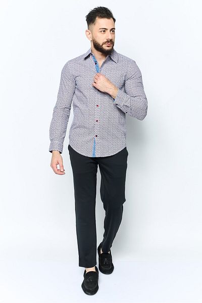 English Laundry Men Regular Fit Allover Print Long Sleeve Casual Shirt, White Combo