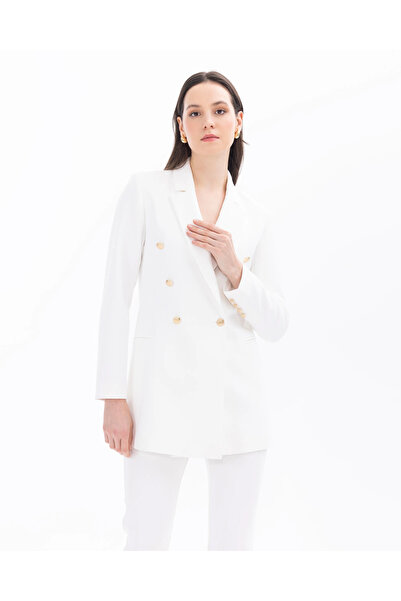 SEÇİL DÜĞME DETAYLI BLAZER CEKET-Beyaz - 44