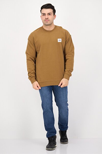 Lee Men Crew Neck Long Sleeves Workwear Sweatshirt, Dark Brown