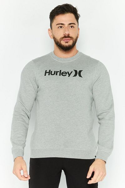 Hurley Men Crew Neck Brand Logo Long Sleeves Sweatshirt, Grey