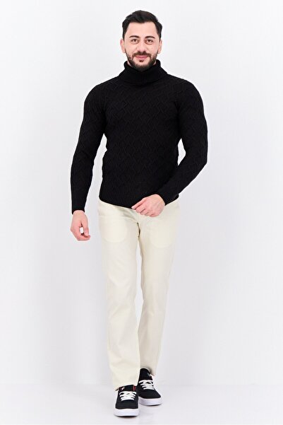 Sorbino Men Funnel Neck Pointelle Sweater, Black