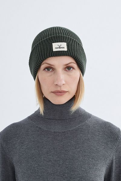 Nordbron Khaki Knitwear for Women Jenson - Soft Pattern, Beanie Fit, Double Fold, Winter Logo
