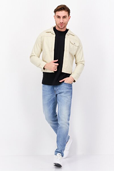 WRANGLER Men Plain Long Sleeve Denim Jacket, Beige