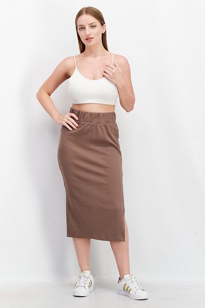 adidas Women Sportswear Fit Ribbed Midi Skirt, Taupe