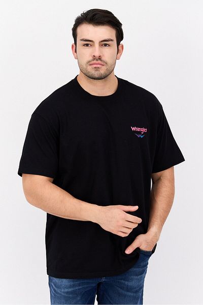 WRANGLER Men Crew Neck Short Sleeve Brand Logo T-shirts, Black