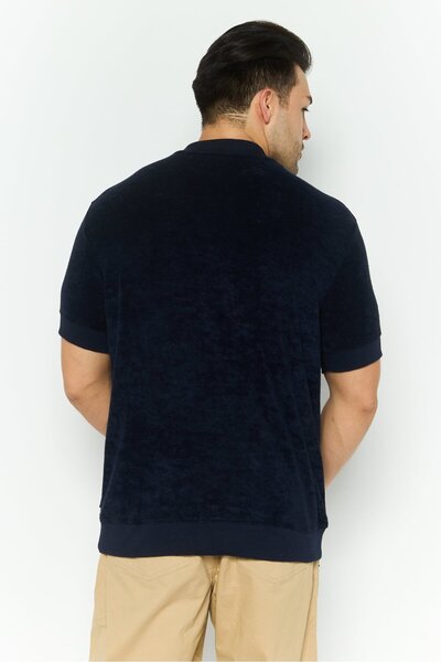 Threadbare Men Crew Neck Short Sleeve Textured T Shirt, Navy