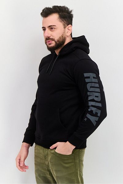 Hurley Men Hooded Long Sleeve Brand Logo Sweatshirt, Black