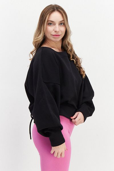 adidas Women Sportswear Fit Logo Sleeve Outdoor Sweatshirt, Black