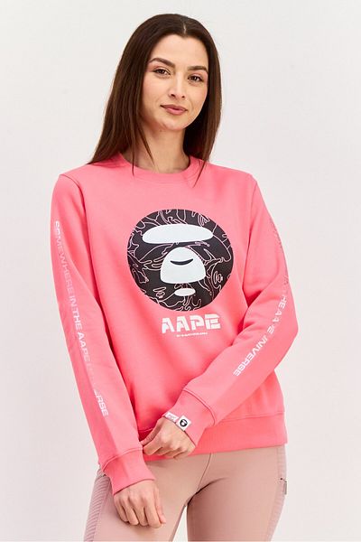 Aape By A Bathing Ape Women Crew Neck Long Sleeves Graphic Print Sweatshirt, Pink