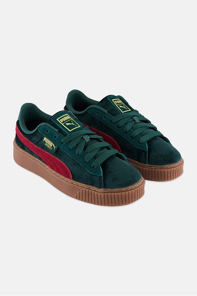 Puma Women Platform Velvet Lace Up Outdoor Shoes, Bistro Green