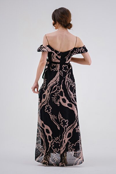 Desen Hamile Giyim Siyah Pul İşlemeli Abiye Hamile Elbise