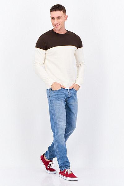 Jules Men Crew Neck Two-tone Long Sleeves Sweatshirt, Beige